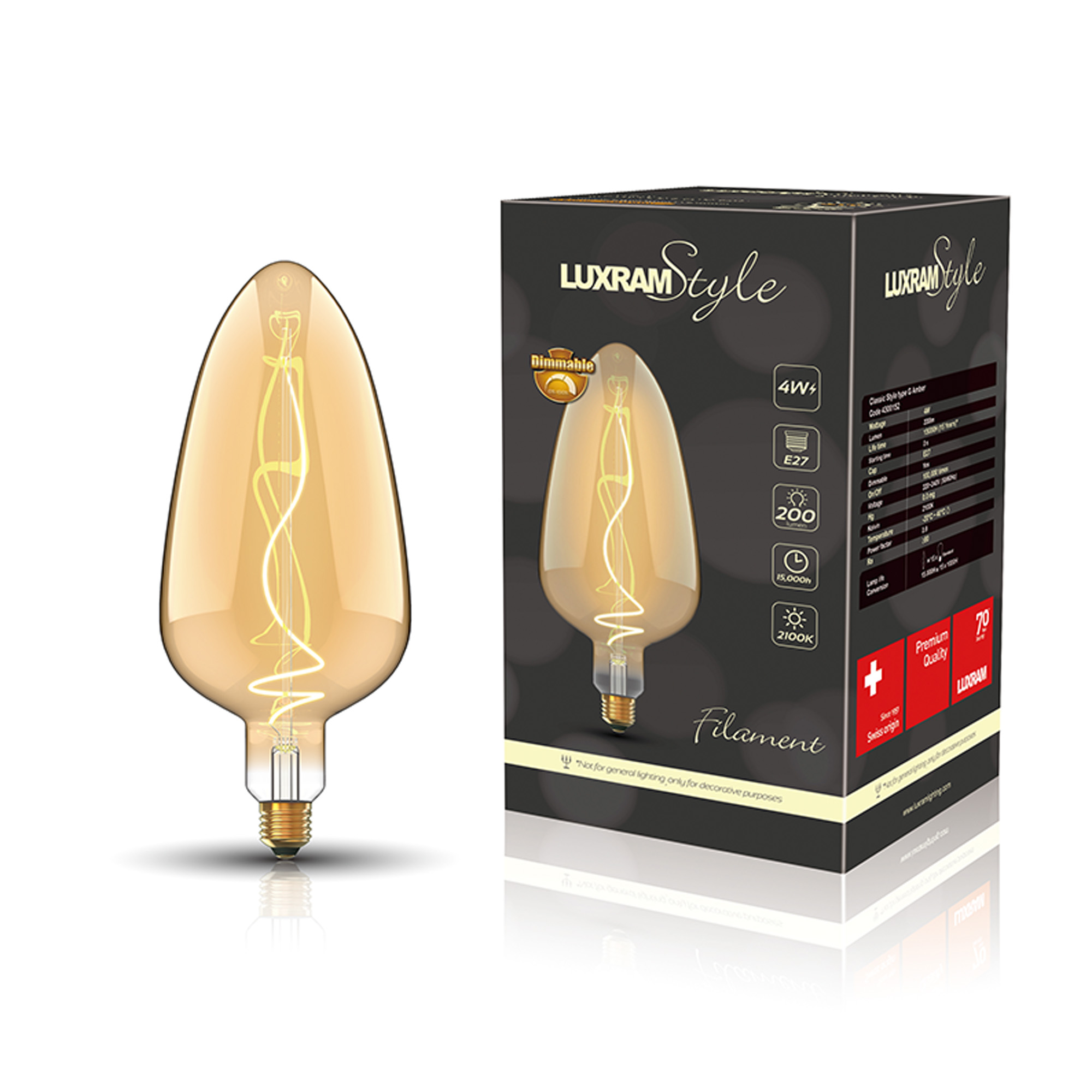 Classic Style LED Type G E27 Dimmable 4W 2100K 200lm 4300152  Luxram Classic Style